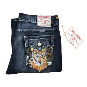 Brand New Vintage True Religion Embroidered Jeans Size 36 JOEY Blue